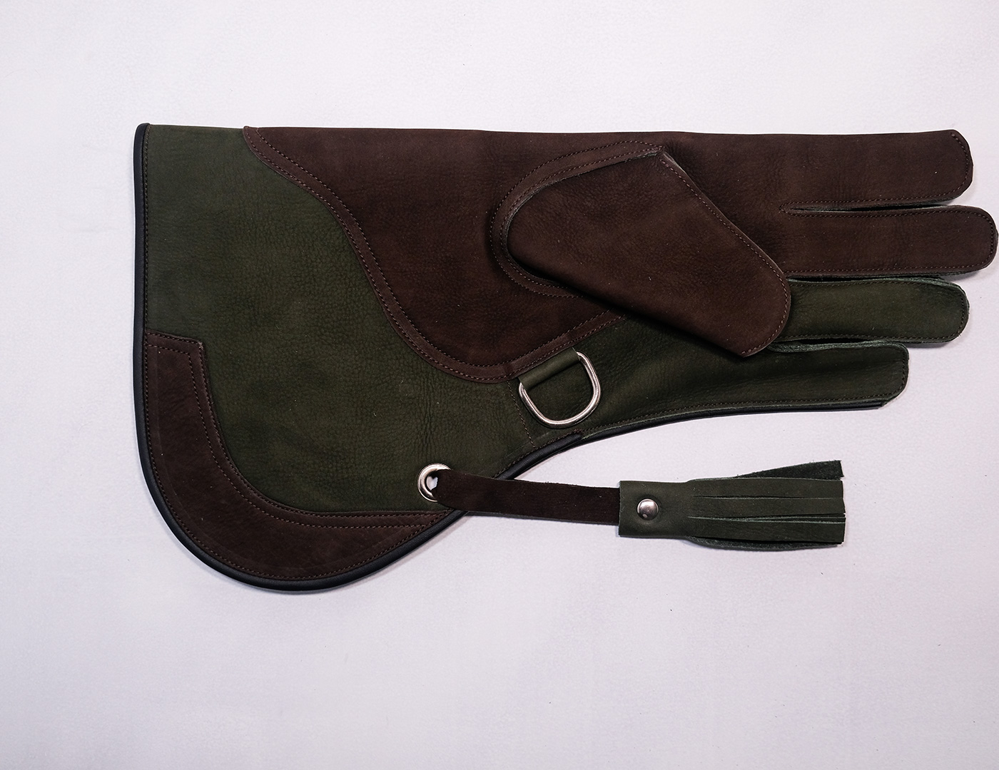 Dark Brown Velvet Leather Falconry Glove with Green Velvet Base Handmade 