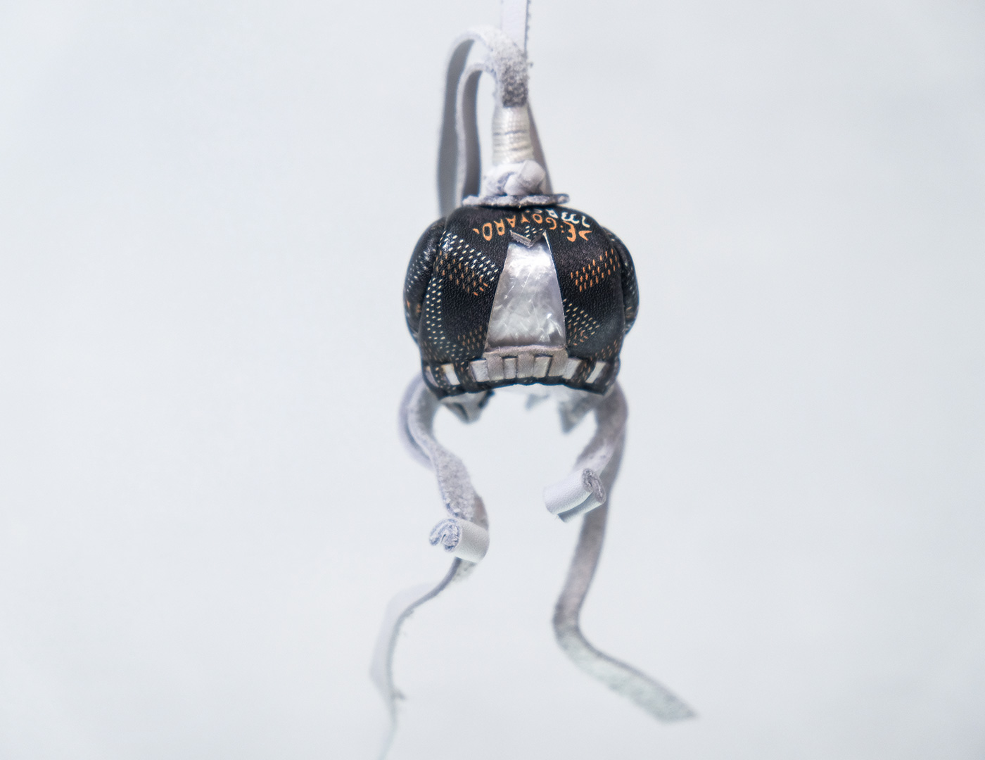 Black Falconry Hood Keychain with Handmade White and Brown Dot Design 