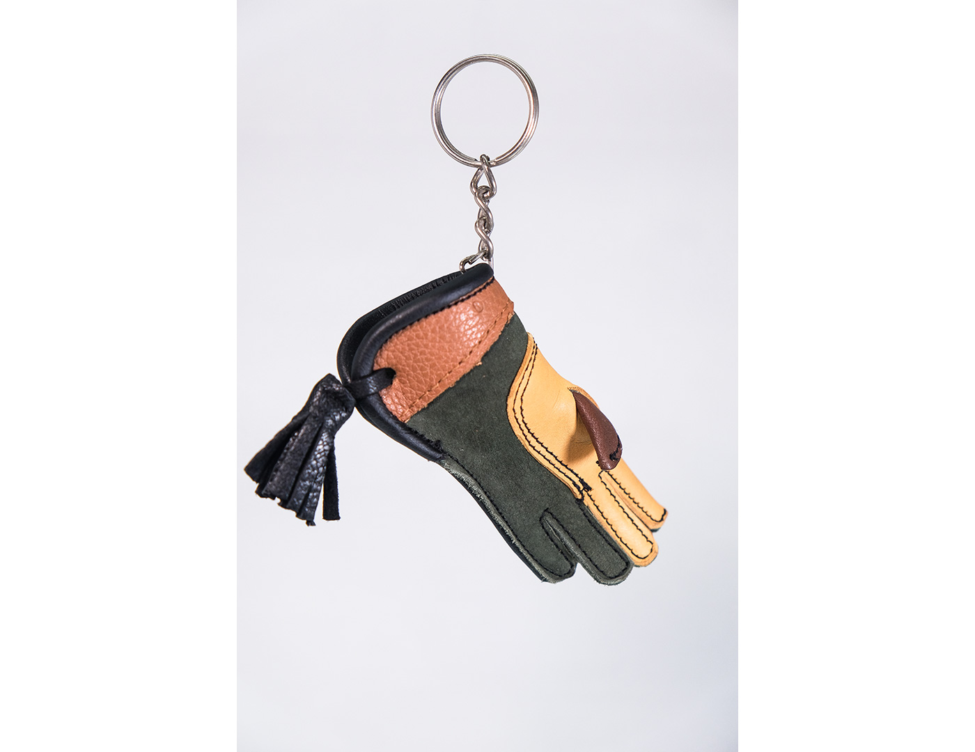 Yellow, Brown, Light Brown, and Dark Green Velvet Falconry Keychain, Handmade 