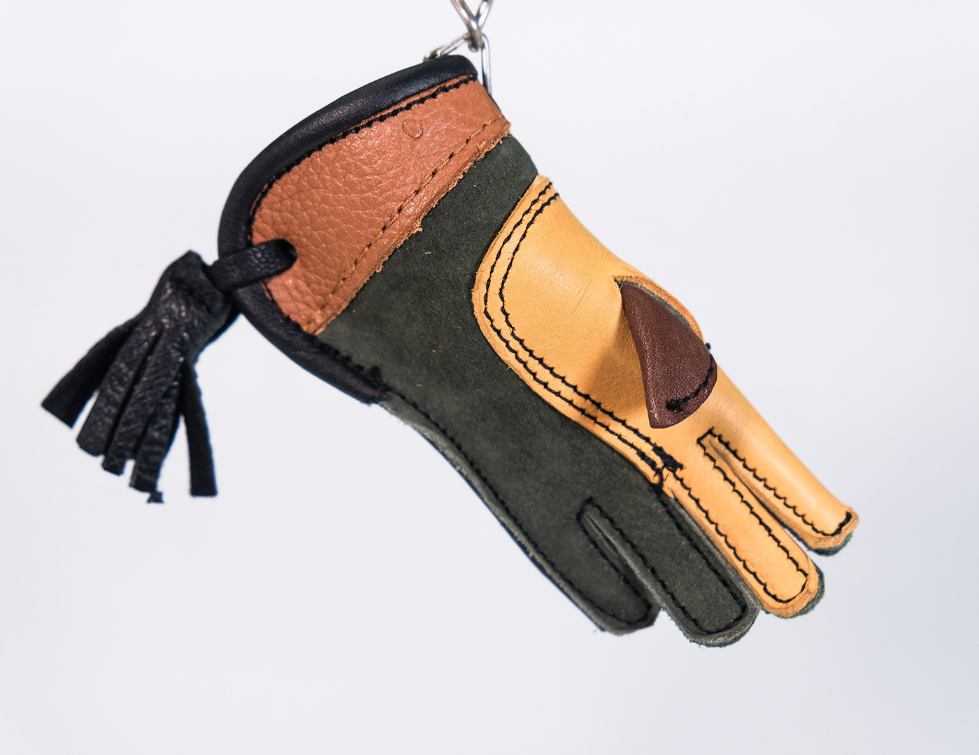 Yellow, Brown, Light Brown, and Dark Green Velvet Falconry Keychain, Handmade