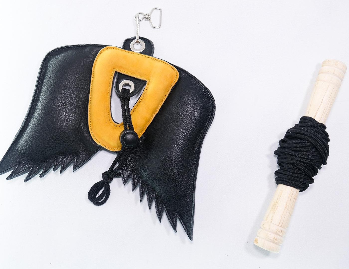 Black and Yellow Leather Falconry Lure for Falcons, Handmade 